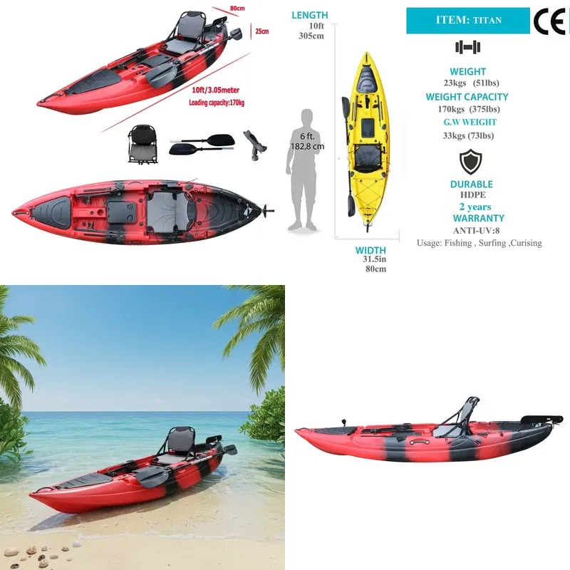 Fishing Kayak Seat - เรือคายัคแบบนั่งเดี่ยวขนาด 10 ฟุต พร้อมมอเตอร์ไฟฟ้า เรือแคนูแบบมีมอเตอร์สำหรับ 1